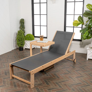 Trabuco Coastal Modern Acacia Wood Mesh 3-Position Outdoor Chaise Lounge Set with Side Table - JONATHAN Y